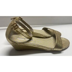Boden Gold Metallic Leather Low Wedge Sandals Polka Dot Insole Size 38